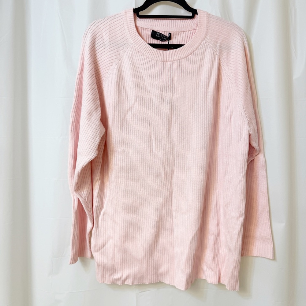 Brunette The Label Long Ribbed Crew Sweater Pink L/XL NWT
